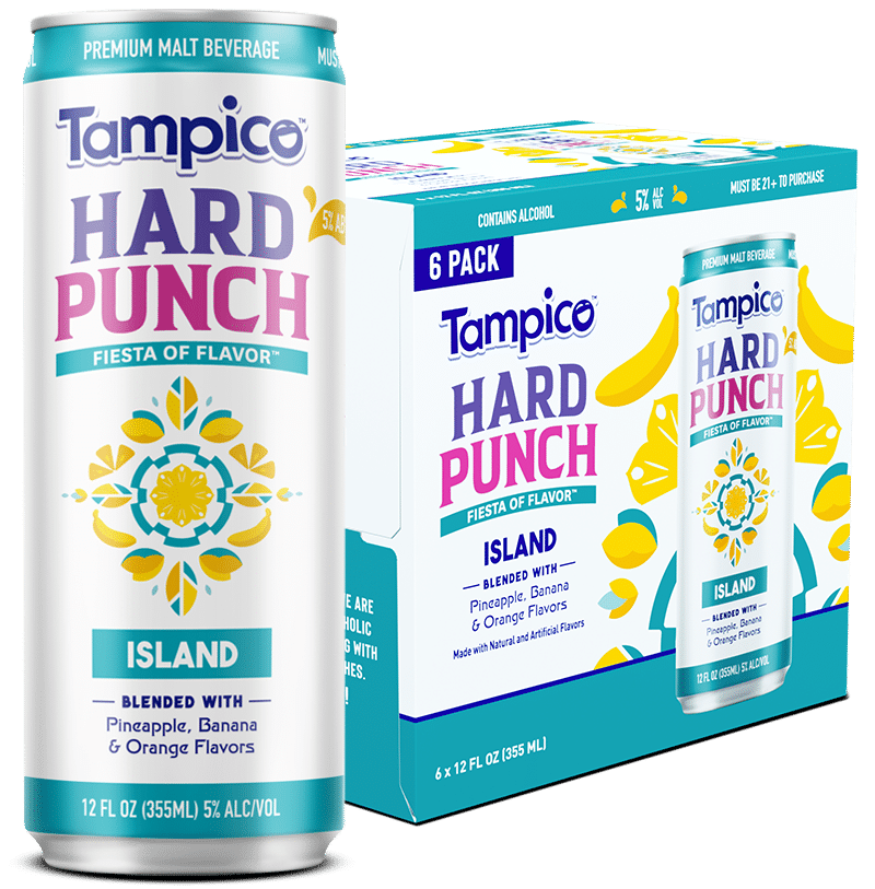 Tampico Hard Punch Island single can and six pack.