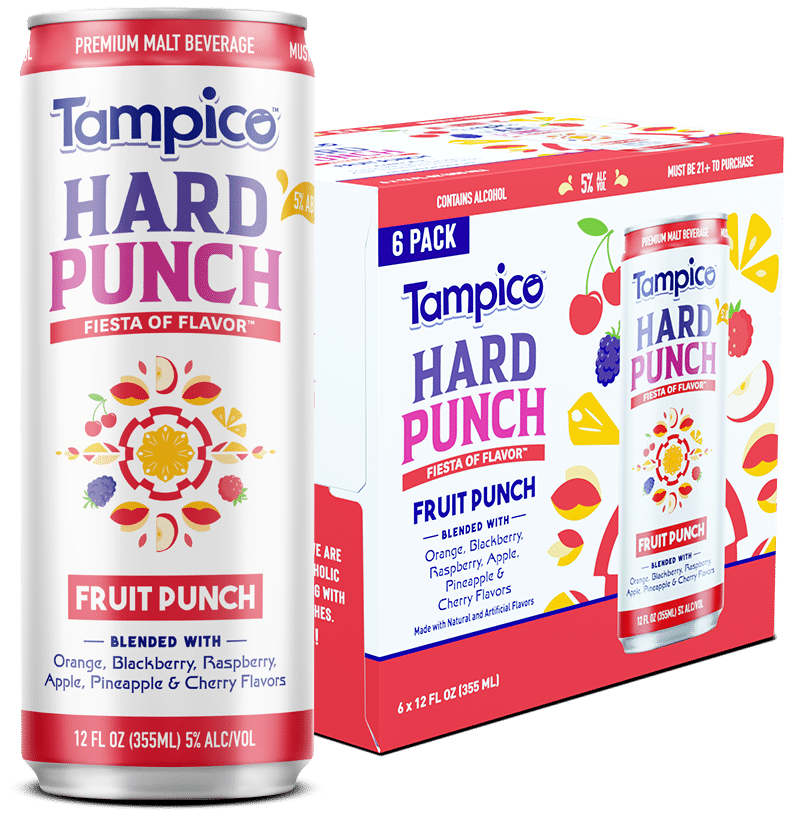 Tampico Hard Punch Fruit Punch single can and six pack.
